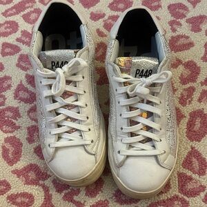 P448 White and Silver Textured Sneakers